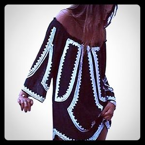 Black & White Off the Shoulder Bell Sleeve Dress